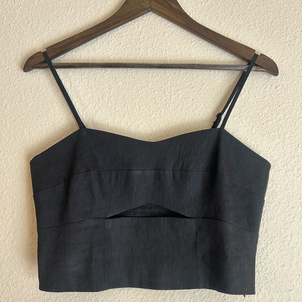 Jason Wu linen blend cut out crop top | large | black